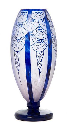 A Le Verre Francais Cameo Glass Vase, Height 12 inches.