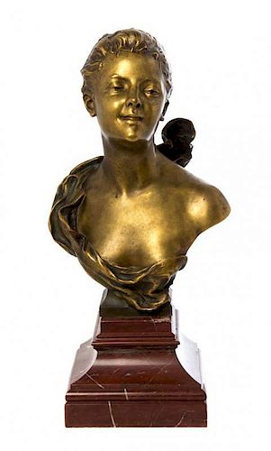 * A French Gilt Bronze Bust, after Francois Raoul Larche, Height of bronze 16 1/2 inches.