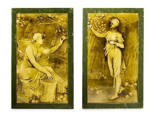 A Pair of English Pottery Panels, Burmantofts, Height 28 x width 15 1/4 inches.