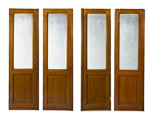 A Set of Four Belgian Art Nouveau Doors, Height 89 x width 26 5/8 inches.
