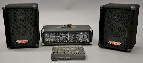 Four piece lot to include Peavey XR 500 mixer PA amp, pair Crate PE-10T speakers and Tascam Porta One Ministudio.