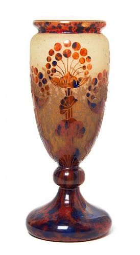 * A Le Verre Francais Cameo Glass Vase, Height 12 1/2 inches.