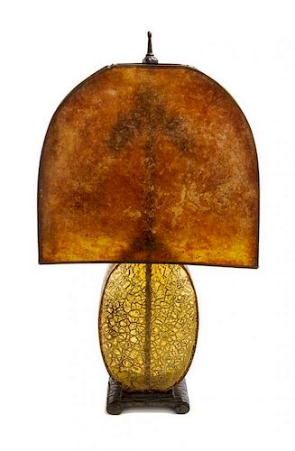 A French Art Deco Mica and Glass Table Lamp, Height 23 1/2 inches.