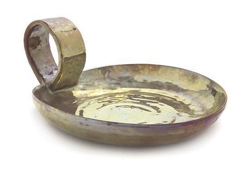 * A Beatrice Wood Iridescent Pottery Dish, (American, 1893-1998), Width over handle 11 inches.