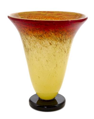 A Charles Schneider Glass Vase, Height 8 inches.