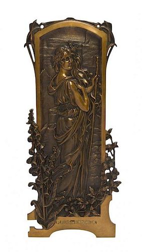 An Art Nouveau Bronze Plaque, Height 21 1/2 x width 8 7/8 inches.
