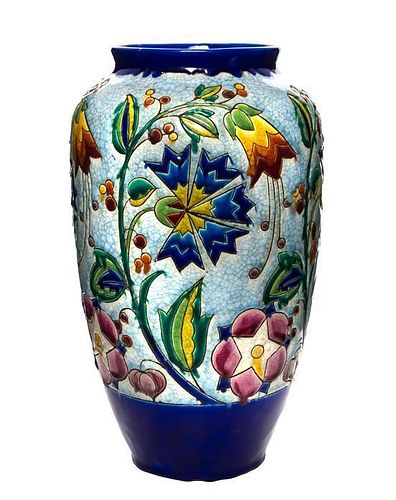 A Boch Freres Keramis Pottery Vase, Height 13 3/4 inches.