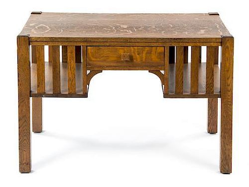 An Arts and Crafts Oak Desk, Height 29 x width 42 1/4 x depth 26 3/8 inches.