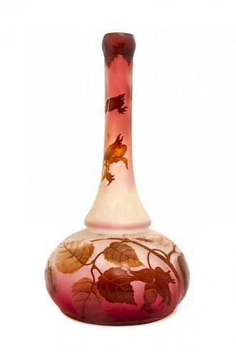 An Andre Delatte Cameo Glass Vase, Height 10 1/2 inches.