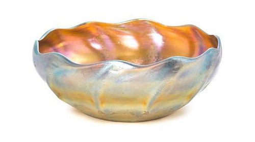 A Tiffany Studios Gold Favrile Glass Bowl, Diameter 8 1/4 inches.