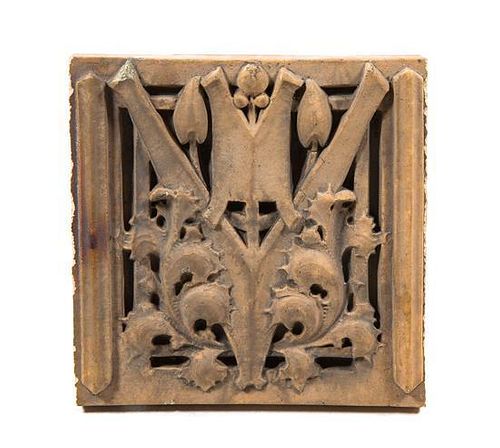 A Midland Terracotta Panel, from the Oliver P. Morton School, Height 13 1/2 x width 13 1/2 inches.