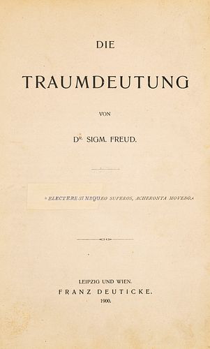 Freud, Sigmund Die Traumdeutung. Leipzig und Wien, Franz Deuticke 1900 (1899). Titel, 1 Bl., 371 S., (1 S.), 2 Bl. Inhalts- und Literaturverzeichnis. 