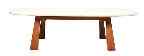 * A Travertine Low Table, Height 17 x width 60 x depth 39 inches.
