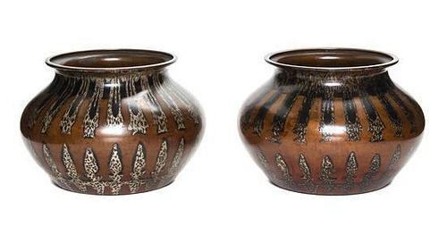 A Pair of Associated German Mixed Metal Vases, Height 4 1/2 inches.