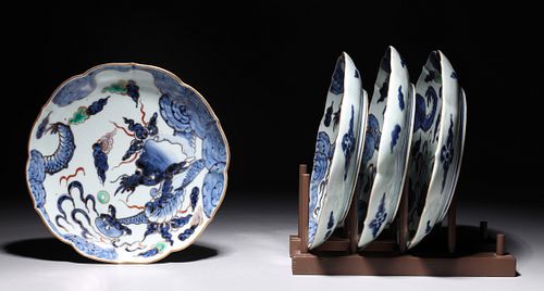 Four Antique Japanese Enameled Porcelain Plates