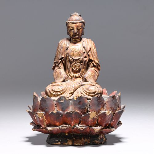 Antique Japanese Carved Wood Gilt Figure