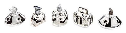 Four Art Deco Molded Glass Perfumes, Height of tallest 5 inches.