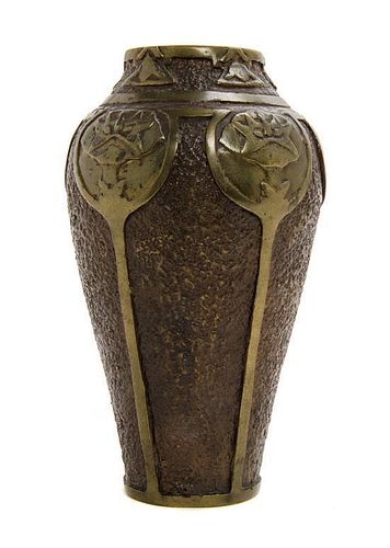 An Arts and Crafts Style Mixed Metal Vase, Height 6 inches.