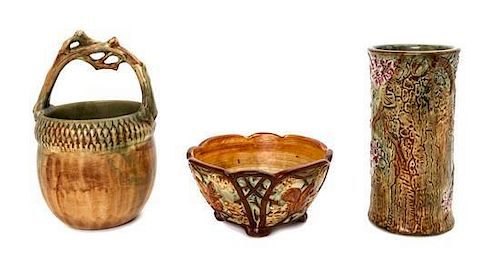 * Three Weller Pottery Articles, Height of first 9 1/4 inches.