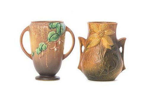 Two Roseville Pottery Vases, Height of taller 6 3/8 inches.