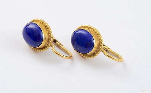Pair of 18k Gold and Lapis Earrings