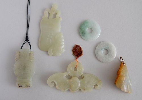 Six Carved Mutton Fat Jade Pendants