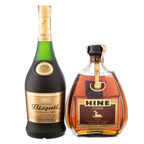 Lote de Cognac. Hine. V.S.O.P. Bisquit. V.S.O.P. En presentación de 700 ml. Total de piezas: 2.