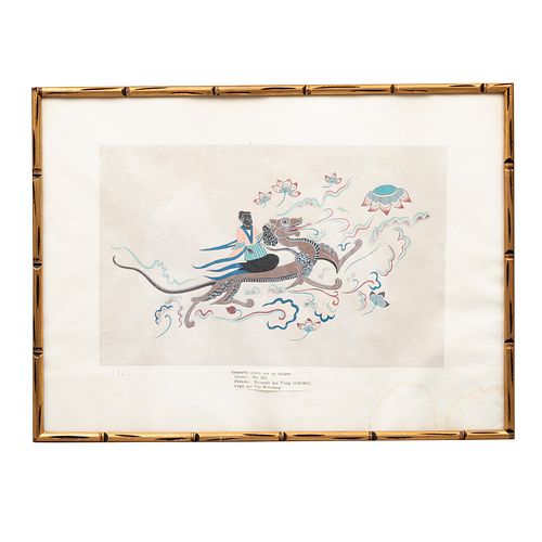 COPIA DE CHE WEI SANG. Inmortal montando un dragón. Reproducción del original de la Dinastía Tang. 22 x 32 cm Enmarcado.