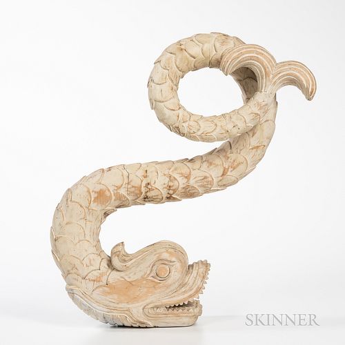 Carved and White-painted Sea Serpent/Dolphin