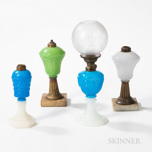Four Pressed Glass Fluid Lamps