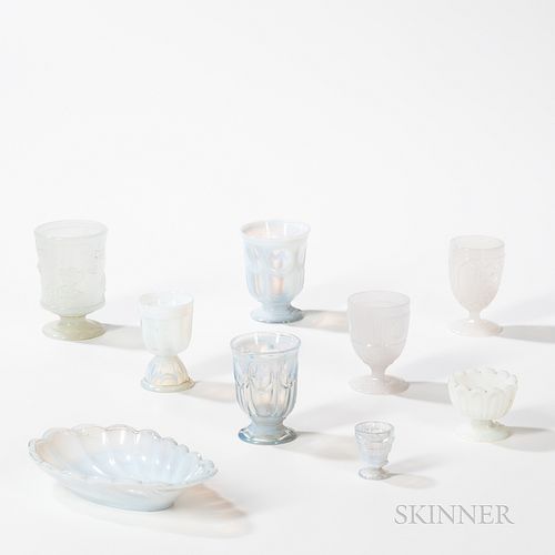 Nine Opalescent Table Items