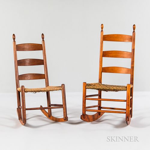 Two Shaker Cherry Slat-back Armless Rocking Chairs