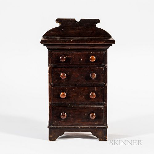 Miniature Brown-stained Pine Chest of Four Drawers