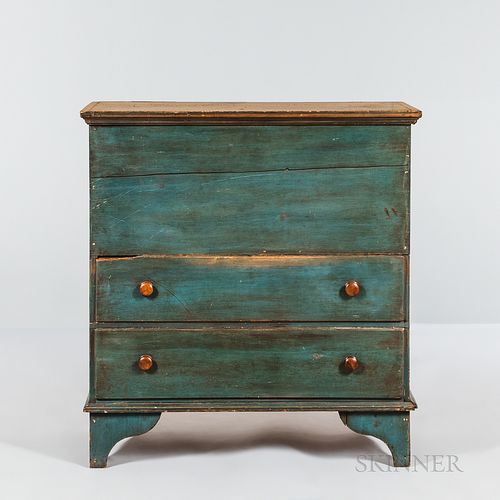 Pine Blue-Painted Chest over Two Drawers