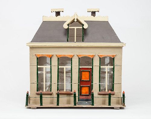 European Painted Wood House-Form Bird Cage