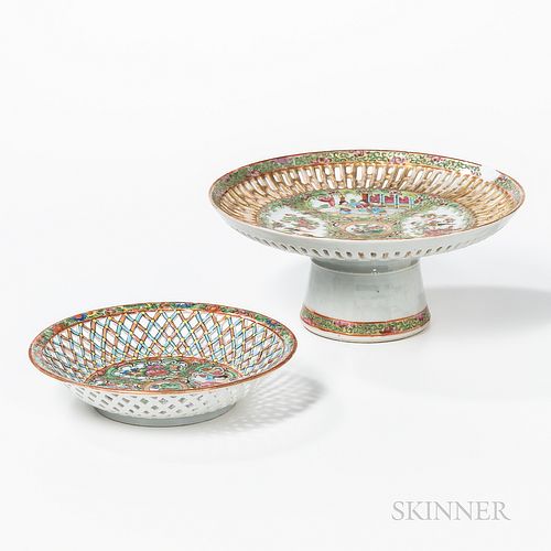 Rose Medallion Export Porcelain Bowl and Tazza