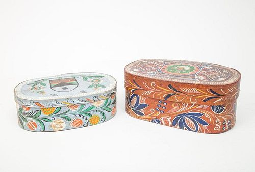 Two European Painted Bentwood Oval Boxes and Covers