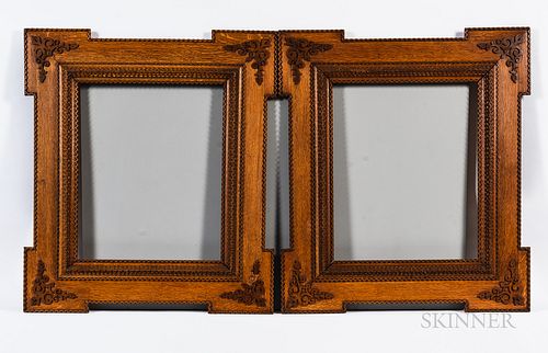 Pair of Large Oak Tramp Art Picture Frames
