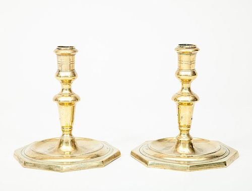 Pair of French Low Brass Candlesticks