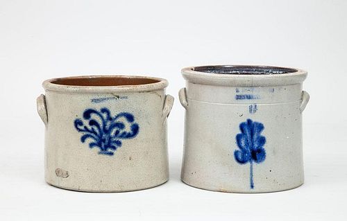 Two American Salt Glazed Pottery Cylindrical Crocks