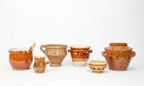 Five European Glazed Earthenware Bowls and a Small Pitcher