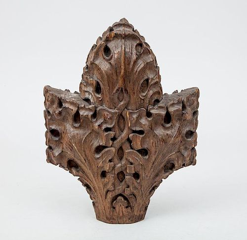 Gothic Style Foliate-Carved Wood Finial