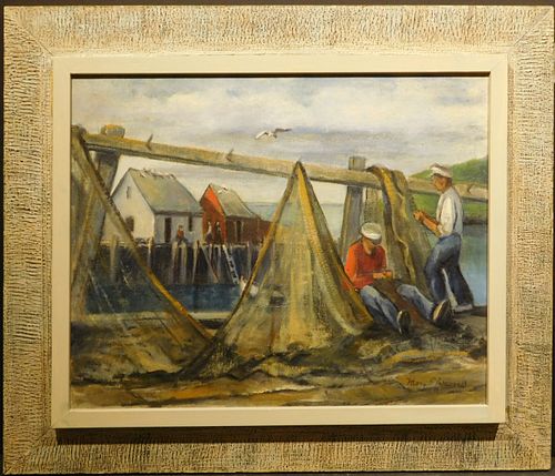  Mending Nets, c.1950 Marine Oil Painting