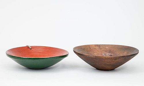 Dutch Red and Green Painted Wood Bowl and Another Wood Bowl