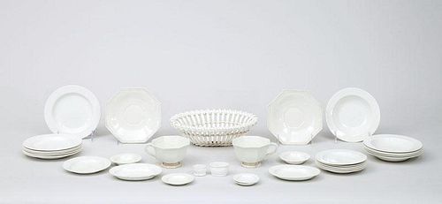 Twenty-Four Wedgwood Pearlware Dishes, an English Reticulated Oval Bowl, and Two Monterau Octagonal Cups and Saucers