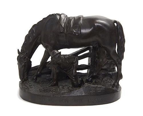 An American Bronze Figural Group, AFTER JOHN H. ROGERS (1829-1904), Height 11 x width 16 inches.