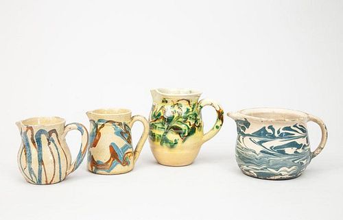 Three Vallauris Pottery Pitchers and Another Pottery Pitcher