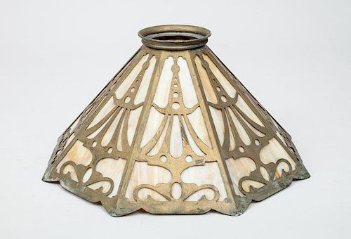 American Slag Glass-Mounted Gilt-Metal Octagonal Lamp Shade