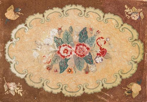 American Hooked Rug with Floral Center