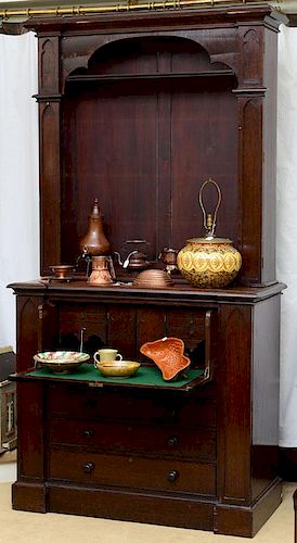 Early Victorian Oak Secretary Bookcase